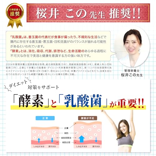 【\ダイエット サプリ/ 薬剤師監修!】 日本製 生酵素 (80種類) +乳酸菌 (17種類) REIBE〈30日分〉 贅沢配合 サプリ 管理栄養士 美容成分 コラーゲン NMN プラセンタ 配合 GMP認定工場 サプリメントの特徴・詳細 画像