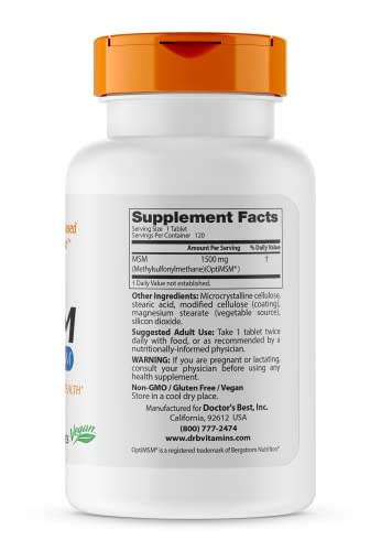 Doctor's Best, OptiMSM(オプティMSM)配合MSM、1,500mg、タブレット120粒の詳細・まとめ 画像