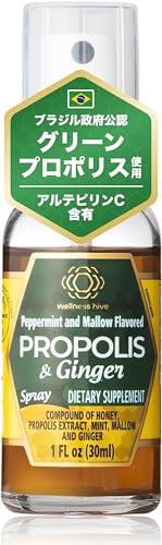 プロポリススプレー 30ml ウェルネスハイヴ プロポリスジンジャー はちみつ 生姜エキス配合 ブラジル産グリーンプロポリスの外観・全体像 画像