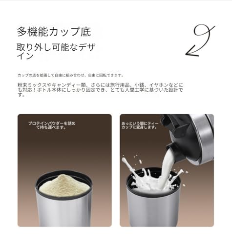 BYRRプロテインシェイカー シェーカーボトル 大容量 目盛り付き ボール入り 保冷保温 漏れ防止 匂い防止 軽量 持ち運び便利 おしゃれ 人気 多機能 アウトドア スポーツ トレーニング フィットネス 男女兼用 プレゼント (ブラック 591ml + 200ml + ステンレス製撹拌ボール（単層、断熱なし）) [並行輸入品]の特徴・詳細 画像
