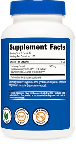 Nutricost ブラックエルダーベリーカプセル 575mg(120カプセル) ベジタリアンカプセル グルテンフリー Non-GMOの特徴・詳細 画像