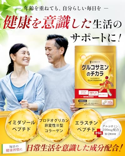 グルコサミンのチカラ プロテオグリカン グルコサミン コンドロイチン 非変性Ⅱ型 コラーゲン 膝 関節 サプリ30日分 60粒 ヒアルロン酸 glucosamine 国内製造 悩み解決ラボの詳細・まとめ 画像