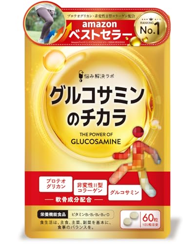 グルコサミンのチカラ プロテオグリカン グルコサミン コンドロイチン 非変性Ⅱ型 コラーゲン 膝 関節 サプリ30日分 60粒 ヒアルロン酸 glucosamine 国内製造 悩み解決ラボの外観・全体像 画像