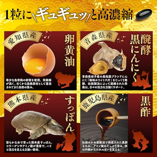 【60日分の大容量・栄養機能食品】国産 にんにく卵黄 すっぽん黒酢 サプリメント60日分 栄養機能食品（亜鉛 鉄） 60種の元気成分配合 にんにくサプリ 黒酢 にんにく 黒にんにく ニンニク Fuji Wellnessの特徴・詳細 画像
