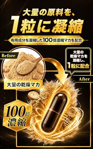 100倍濃縮 マカ サプリ マカマックス100 栄養機能食品 (亜鉛, ビタミン) [25種成分 黒マカ 亜鉛 シトルリン アルギニン 黒 高麗人参 CoQ10 マルチビタミン 配合 国内製造]の特徴・詳細 画像