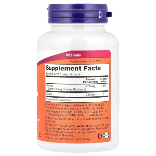NOW Foods - コリンおよびイノシトール 500 mg。100カプセルの詳細・まとめ 画像