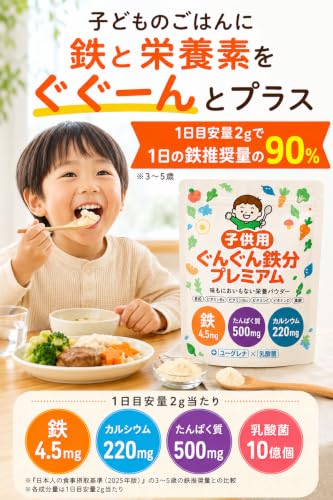 鉄分パウダー 子供 約30日分 【管理栄養士監修】 鉄4.5mg カルシウム220mg 乳酸菌 ユーグレナ 料理に混ぜるだけ 60g (1)の詳細・まとめ 画像