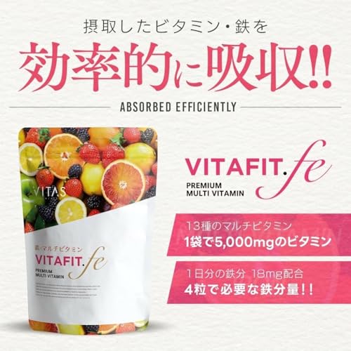 VITAS（バイタス） VITA FIT.fe ビタフィット 鉄 葉酸 鉄分 ブドウ種子エキス 女性の為のマルチビタミン サプリ 120粒 1日4粒 30日分 12種類の栄養機能食品日本製の詳細・まとめ 画像